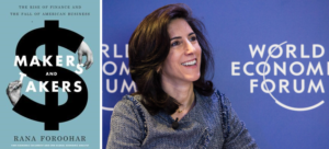 Financial Markets" A picture of the book cover "Makers and Takers" and it's author Rana Foroohar.
