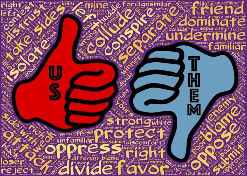 Angrynomics – The summary: Part 9 Angrynomics: Image of a red thumbs up (us) and blue thumbs down (them)