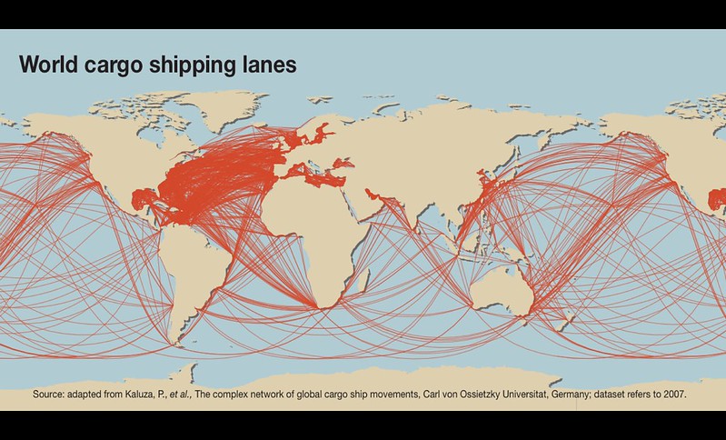 Cost of shipping: Chart shows map of the worlds global shipping lanes