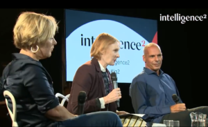 Saving capitalism: An image of Yanis Varoufakis, Gillian Tett, and Ann McElvoy during a debate about saving capitalism.